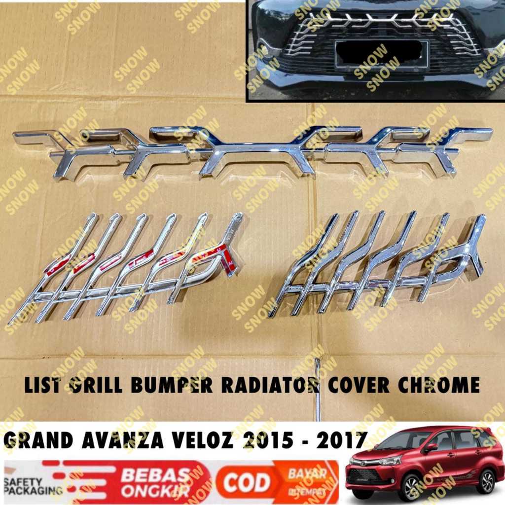 List Grill Bumper Radiator Grand Avanza Veloz 2012 2013 2014 3 pcs Cover Chrome