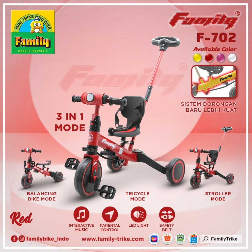 Sepeda Balance Push Bike Family 702 F702 F 701 F-701 IORA T32 tricycle sepeda keseimbangan anak mult