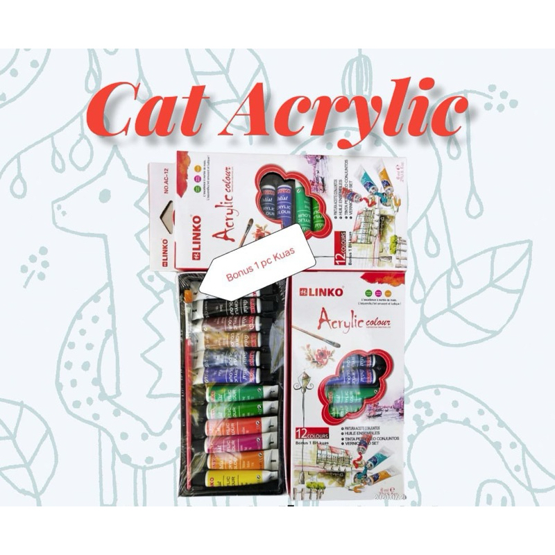 

(1set) Cat Acrylic Linko 12 Warna BONUS KUAS / Cat Akrilik