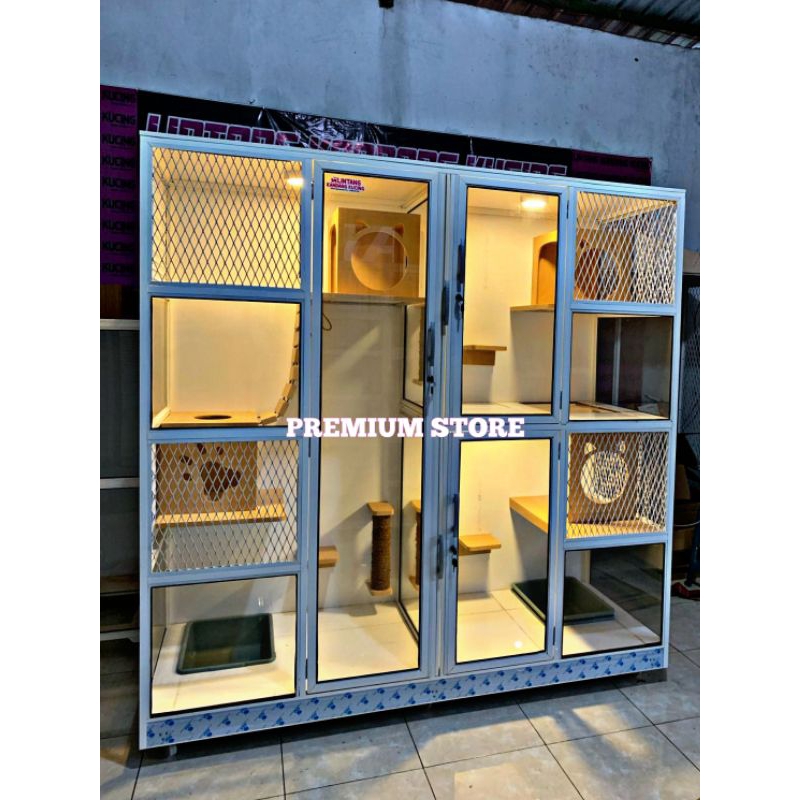 Kandang kucing alumunium 2 tingkat kandang kucing 3 kamar cat home cat house kandang kucing premium 