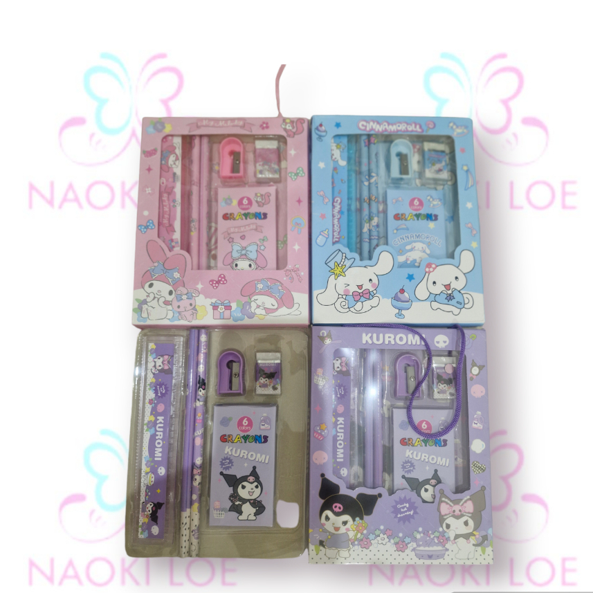 

TERBARU!! SET atk anak sanrio box tali 6in1 crayon