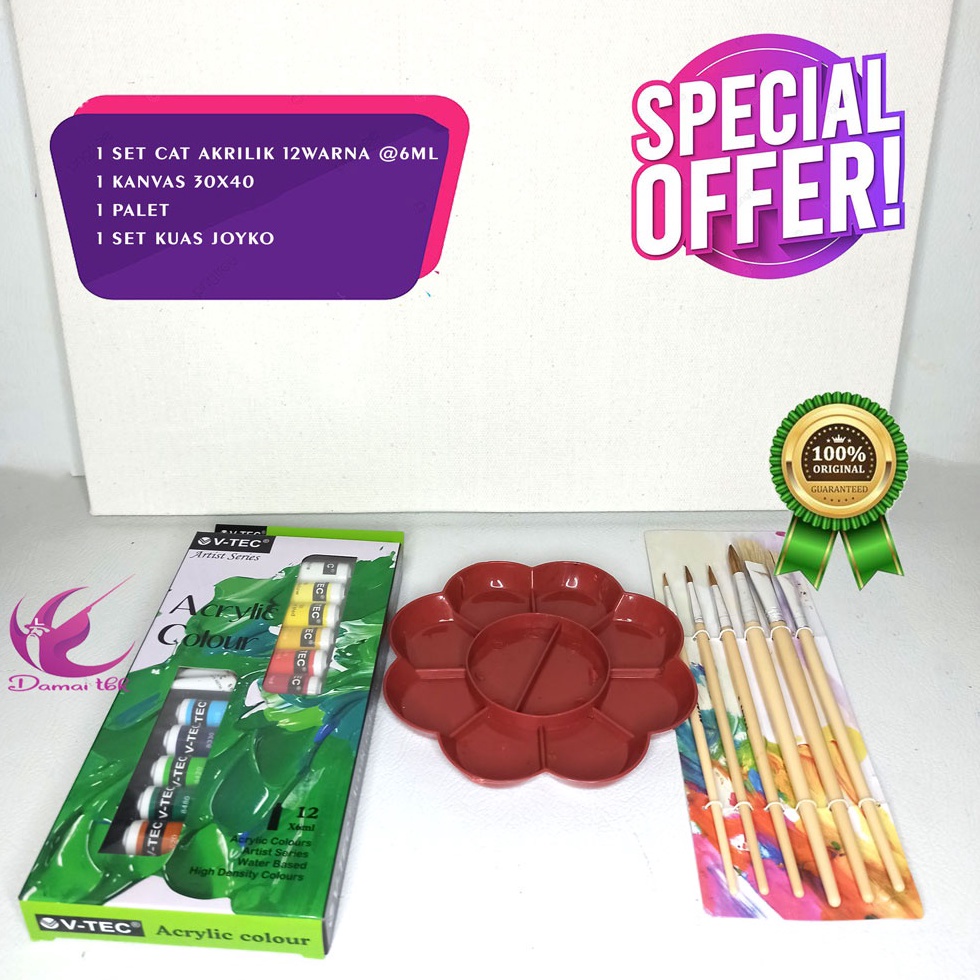 

KODE R7V6 Paket Lukis E2 Kanvas kanvas 3x4 kuas palet cat akrilik