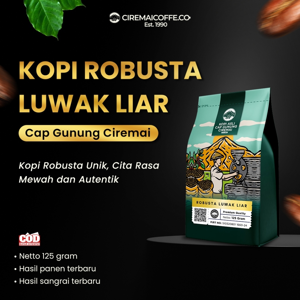 

Kopi Bubuk | Kopi Kemasan | Kopi Giling Robusta Luwak Liar Cap Gunung Ciremai 125 gr