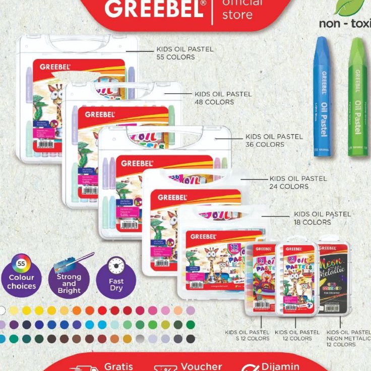 

Kualitas Terpercaya Crayon Oil pastel Greebel 55 warna 1set55wrn