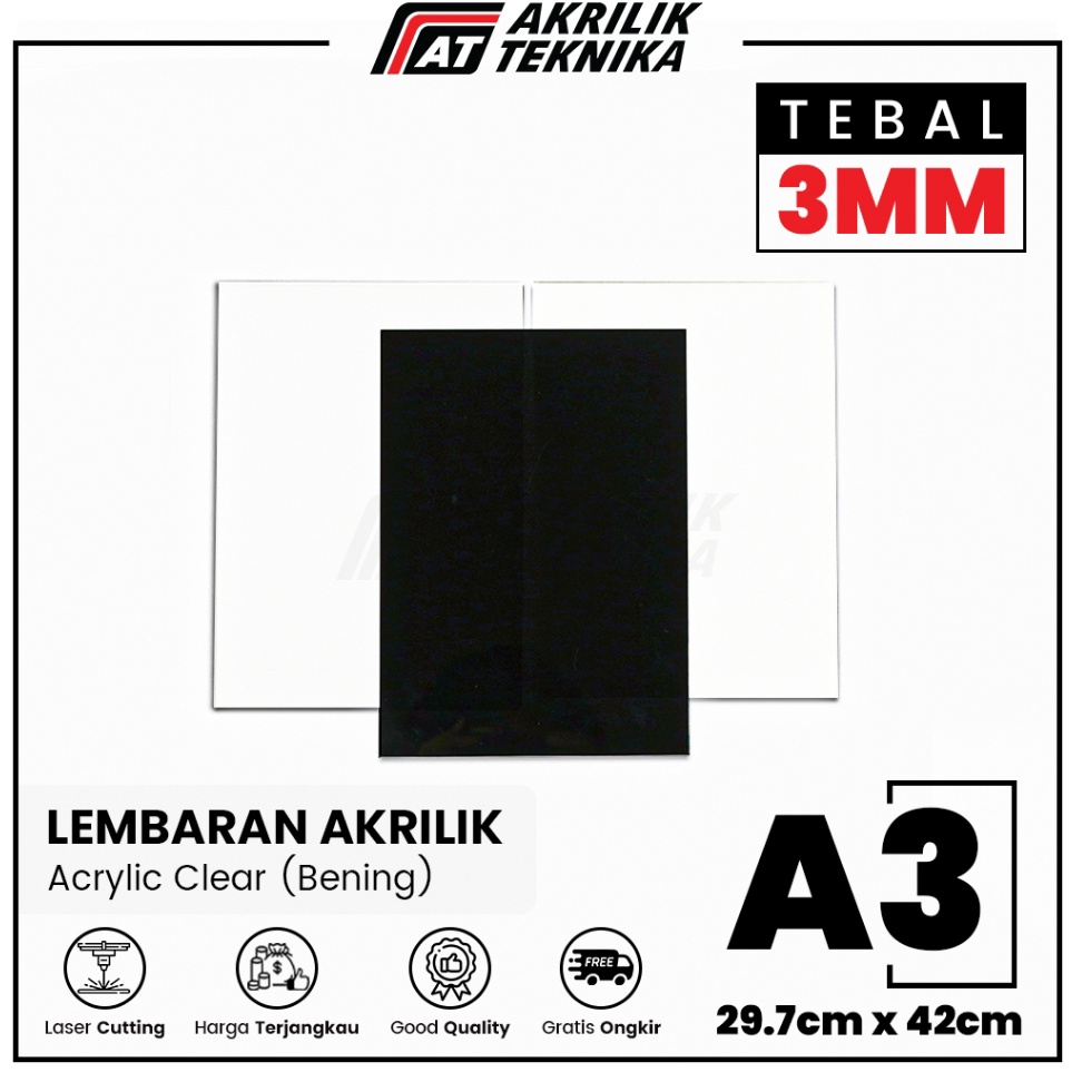 

Hot Price Acrylic Sheet Lembaran Akrilik Clear Bening Hitam Putih A3 3mm