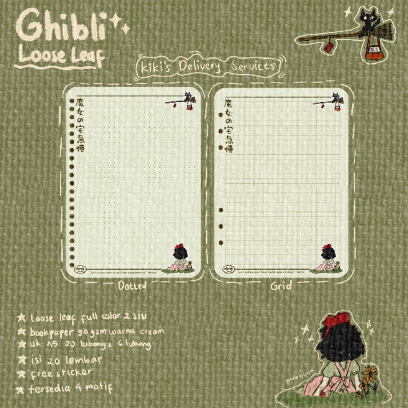 

Ghibli Looseleaf A5 6 lubang Isi Binder Kiki's Delivery Service bookpaper 90gsm