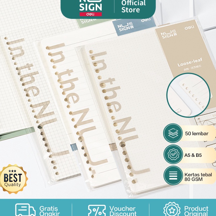 

Kualitas Bagus Nusign Looseleaf Notebook Refill Isi Binder A5 B5 Garis Grid Dot 5 Lembar NS31X