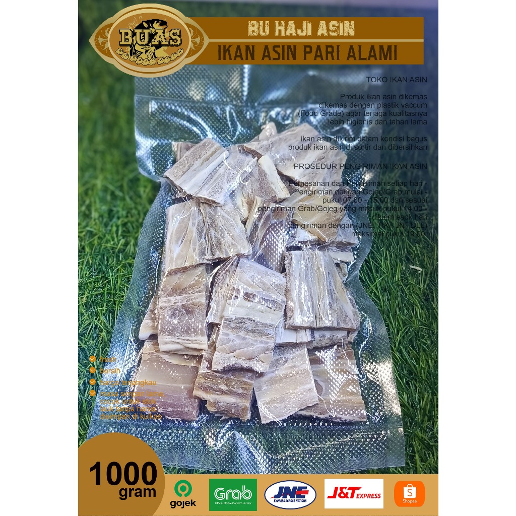 

Ikan Asin Bandung Pari Alami 1000 Gram BUAS | Ikan Asin Bandung | Ikan Asin Pari Alami | Asin Buas