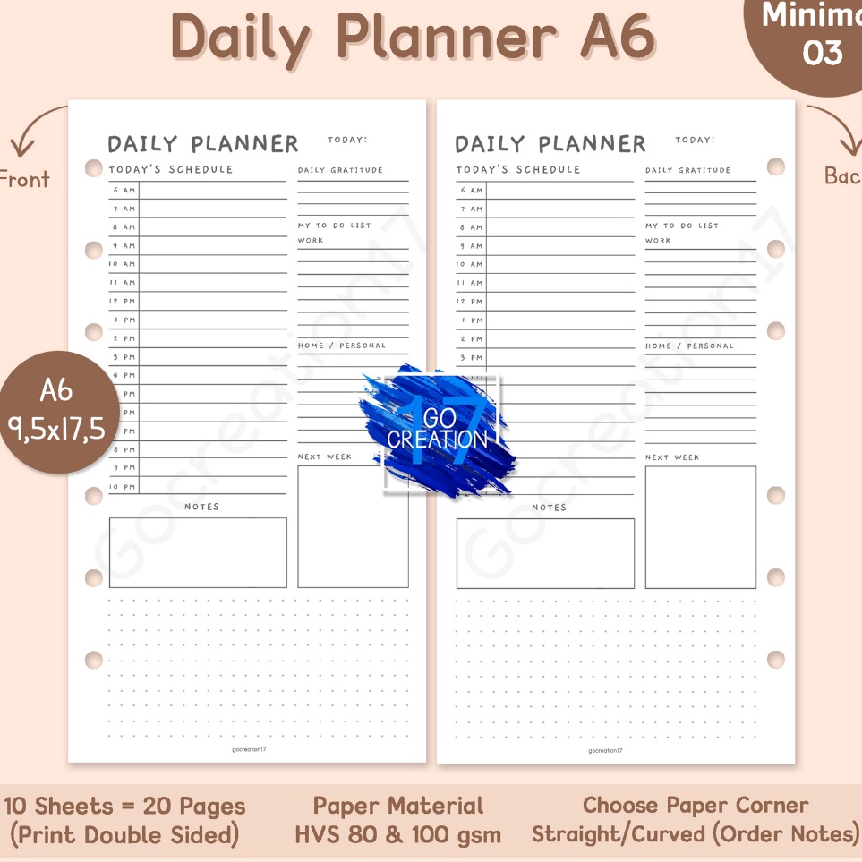 

Grosir Gembira Buku Planner Refill Kertas Isi Binder Daily Plan Rencana Harian Simple Minimalis 6 ring a6