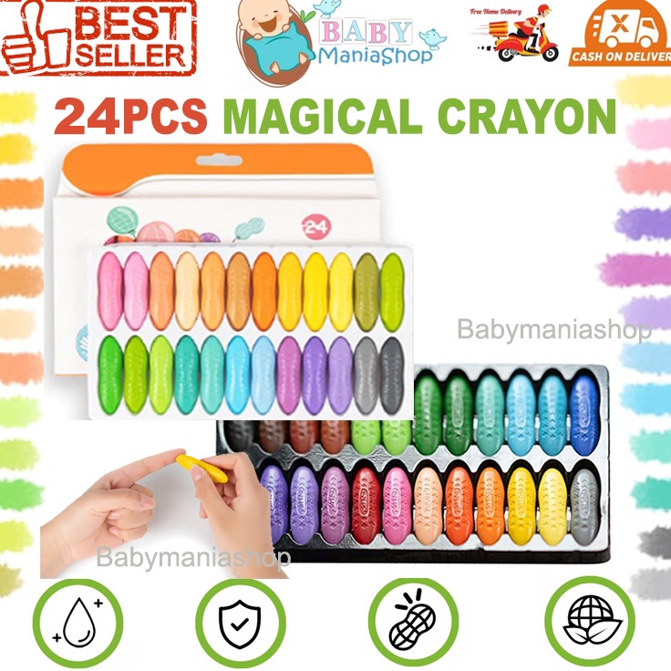 

Murah Khusus Magical Crayon 12 pcs 24 pcs Crayons Bayi Anak Peanut Yplus UK Mudah Dihapus Tidak Mengotori Tangan