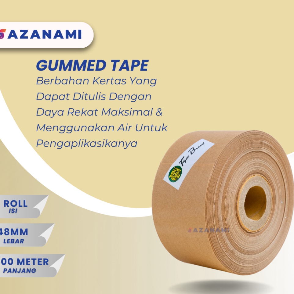 

Get Bonus Lakban Air 2 Inch x 1M Gummed paper craft Tape Tiger Kraft 1 ROLL