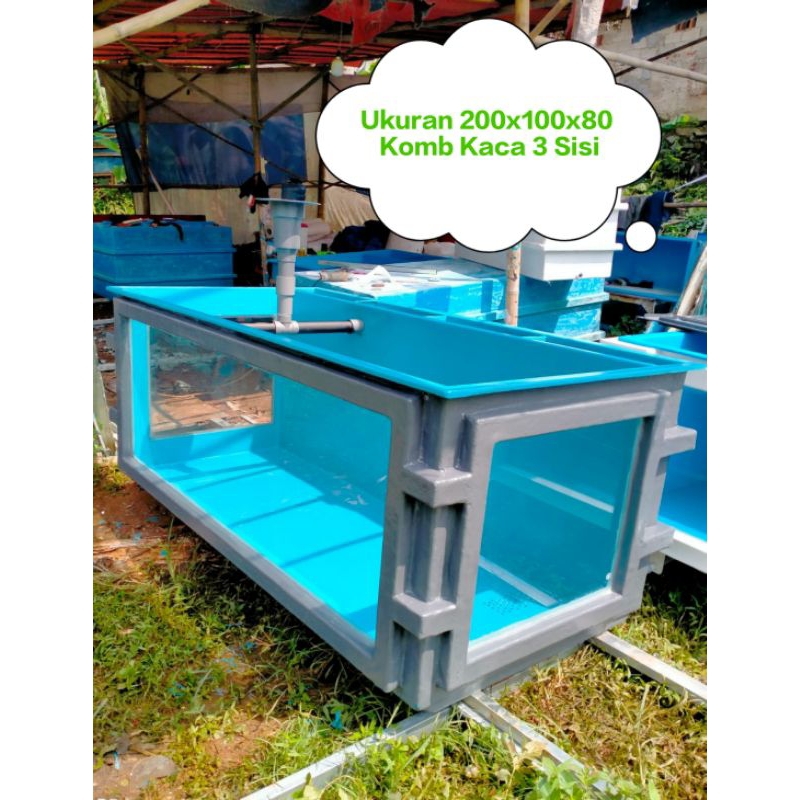 Aquarium kaca fiberglass uk.200x100x80 cm kombinasi kaca 3 sisi (12 mm)+filter belakang unik dan ant