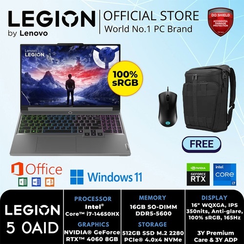 Lenovo Legion 5 5i 16IRX9 0AID Core i7 14650HX 16GB 512GB RTX4060 8GB Win11 OHS
