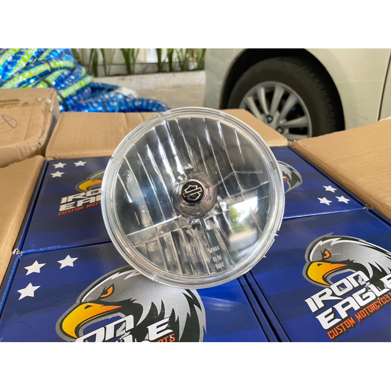 LAMPU DEPAN HD REFLEKTOR HARLEY DAVIDSON HEADLAMP HARLEY DAVIDSON KACA MERK IRON EAGLE MODEL ORIAN