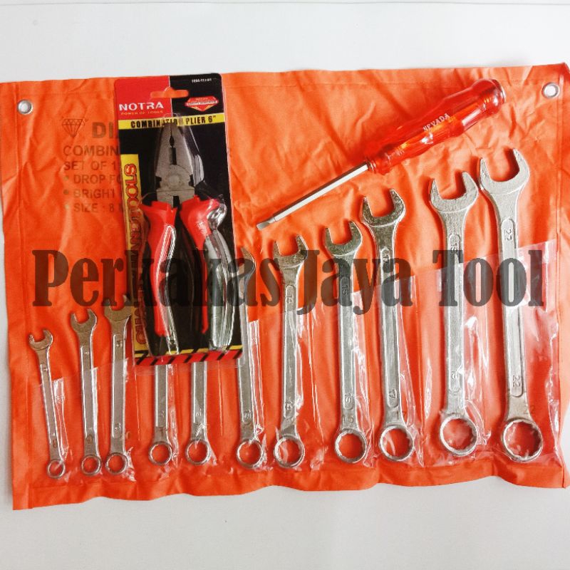 

7lekkar - paket kunci ring pas set + tang kombinasi 6 inch + obeng ketok bolak balik 4 inch