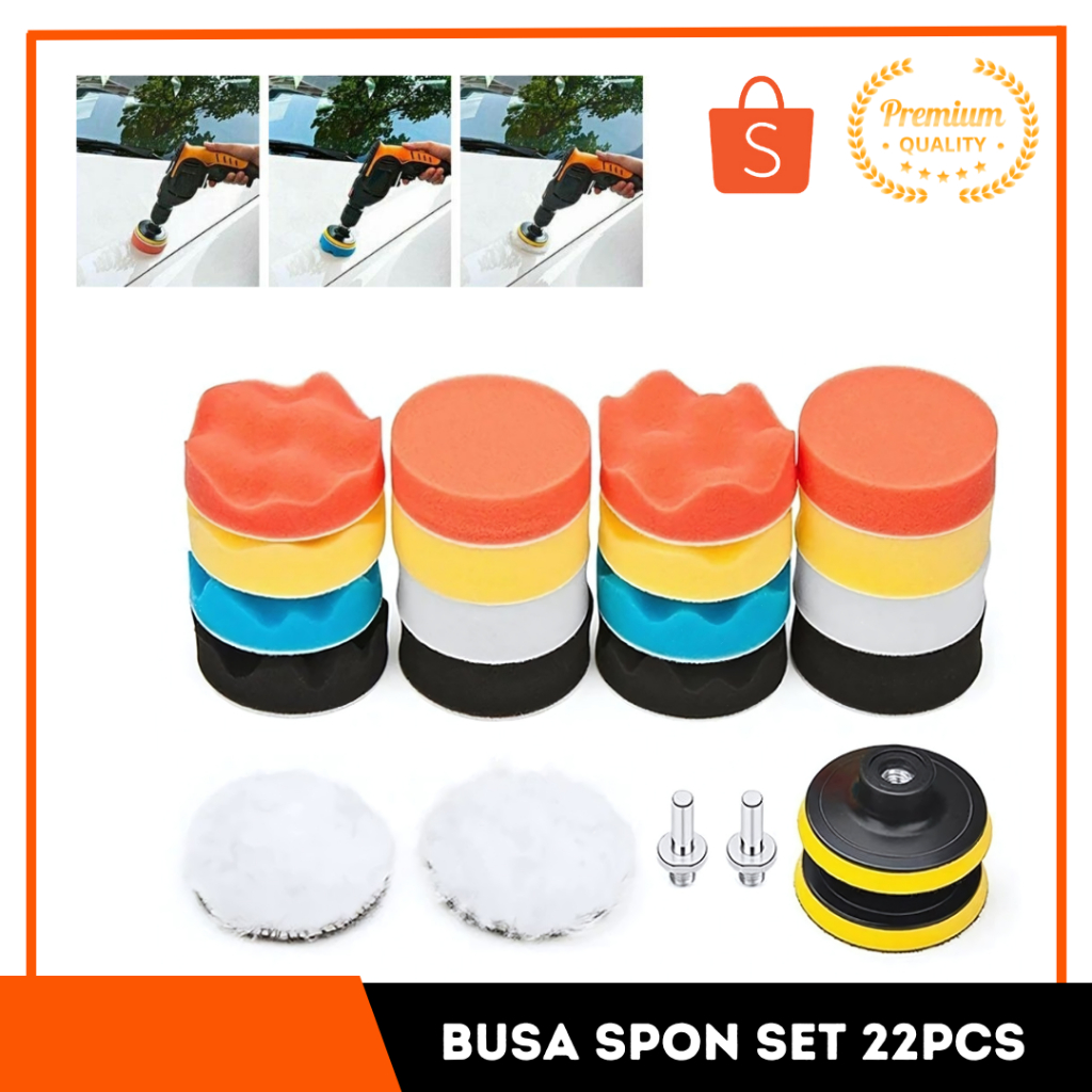 Busa Spon SET 22PCS Foam Pad Velcro Mesin Poles Mobil Wool Alat Adapter Polisher Mesin Bor Poles Pem