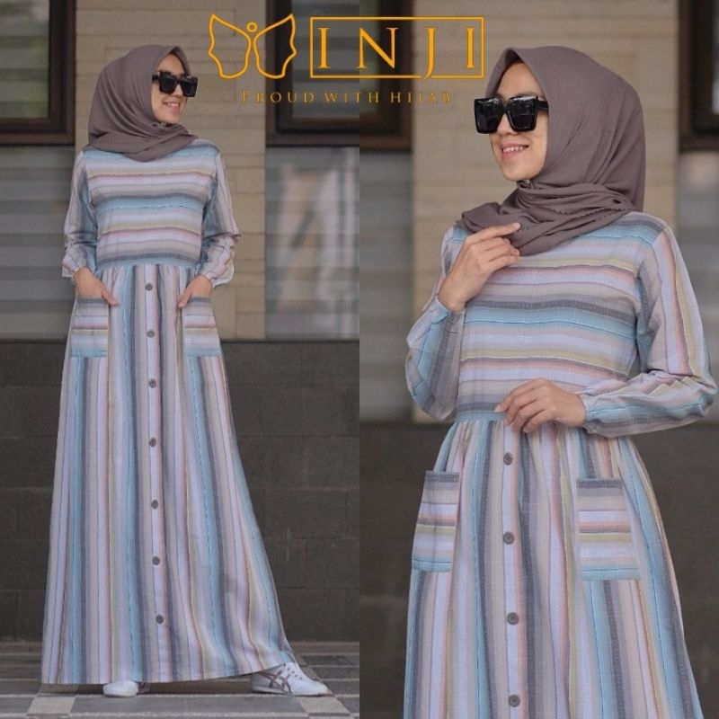 INJI LESTY DRESS WHITE-BLUE, MAROON-GREY