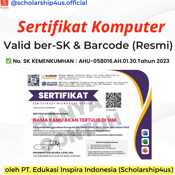 

KODE Y5C4 SERTIFIKAT KOMPUTER RESMI LEGAL BERBARCODE