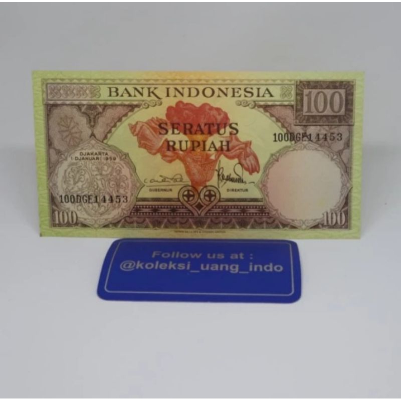 uang kuno indonesia 100 bunga 1959 asli baru murah