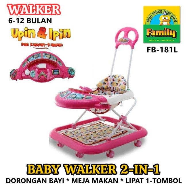 Baby Walker Family FB181L Upin & Ipin Authorised Licensed IC Music Roller Toy 2 in 1 Dorongan Bayi