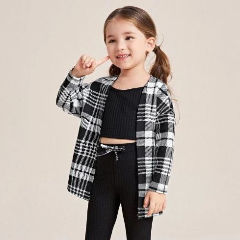 Kemeja Flanel Anak Perempuan Model Crop Top Lengan Balon Motif Kotak-kotak