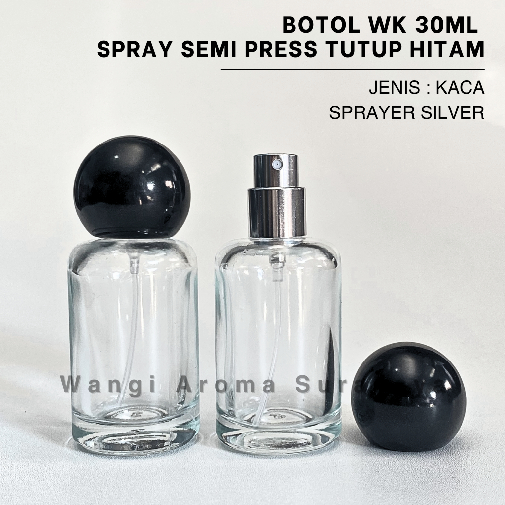 Botol Parfum WK 30ML Hitam Spray Semi Press - Botol Parfum Kaca WK 30ML - Botol Kaca 30ML