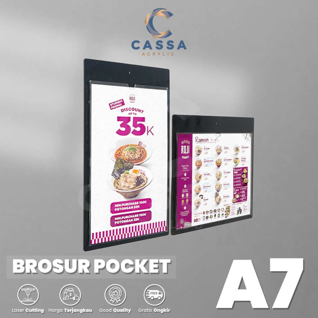 

Akrilik Tempat Brosur Pocket A7 2mm Frame Dinding Hitam