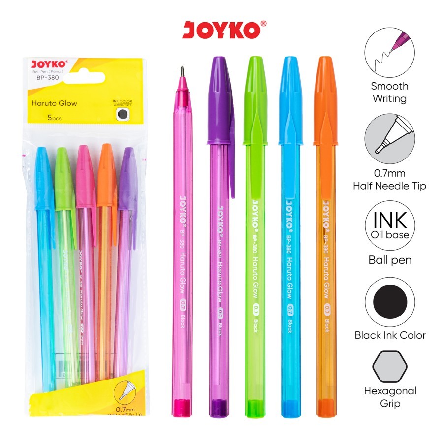 

Ball Pen Pulpen Joyko BP-380 Haruto Glow 0.7 mm 1 Set 5 Pcs