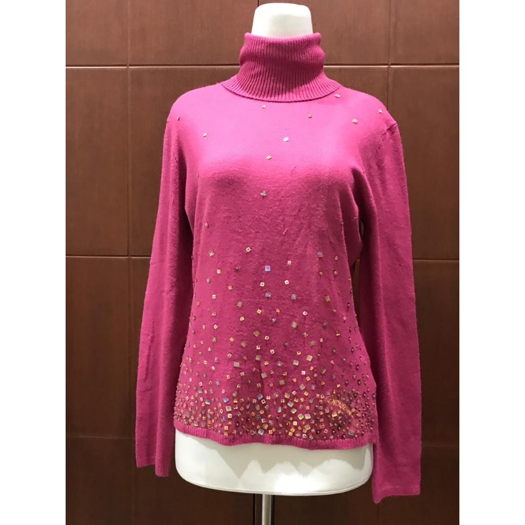 KAOS TURTLE NECK FENDI JEANS ORIGINAL PRELOVED BAHAN WOOL POLYESTER WARNA PINK TUA SIZE M
