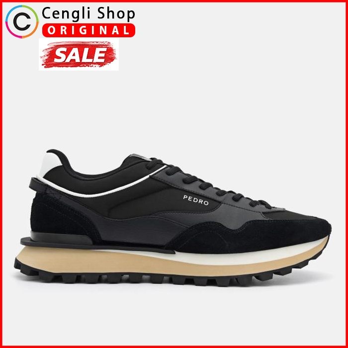 PM121 SEPATU SNEAKER PEDRO PRIA ORIGINAL KETS CASUAL BRANDED HITAM