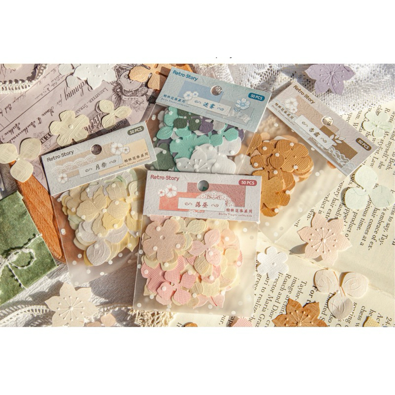 

LP 50 Pcs Embossed Flower Petals DIY Jurnal Bujo Diary Kertas Bermotif Bunga Paper Note flower