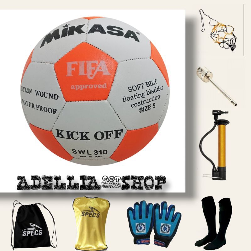 BOLA SEPAK SIZE 5 FREE POMPA JARING NIPEL KAOS KAKI SARUNG TANGAN TAS SERUT ROMPI