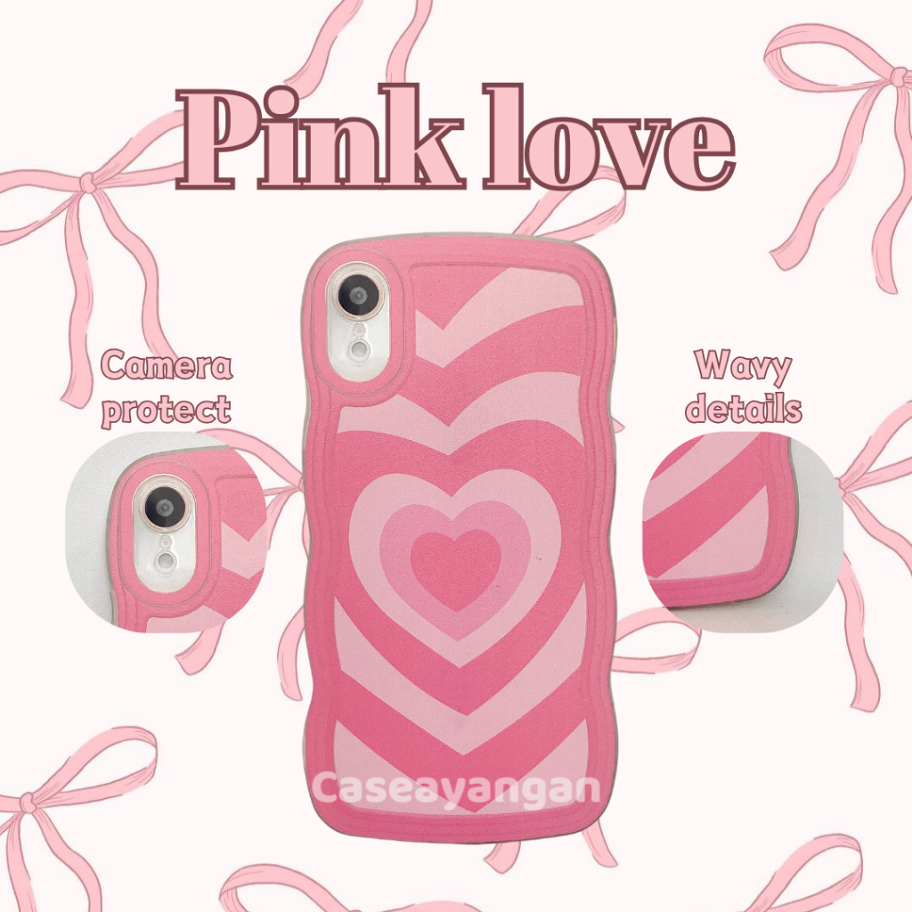 Evi_Drphone Pink Love Case For Iphone ( 7-14) 7 8 Plus X Xs Xr 11 12 13 14 Pro Max Casing Lucu Cute