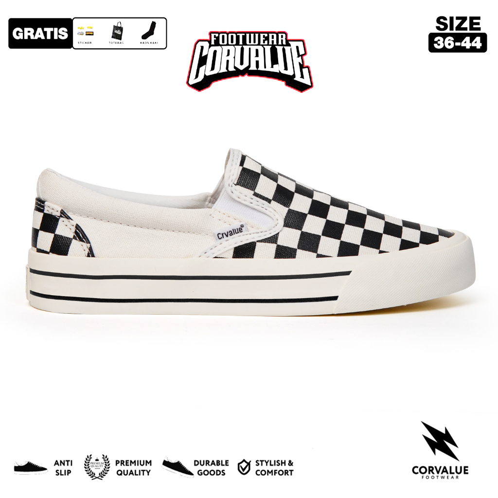 CORVALUE - Sepatu Slip On Chekerboard Corvalue Footwear Cornwall CB gr2 hitam