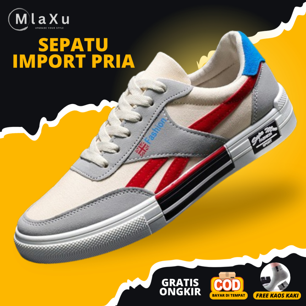 Sepatu Sneakers Pria Sepatu Sekolah SMP SMA Kuliah Hitam Putih Kece Keren Pria