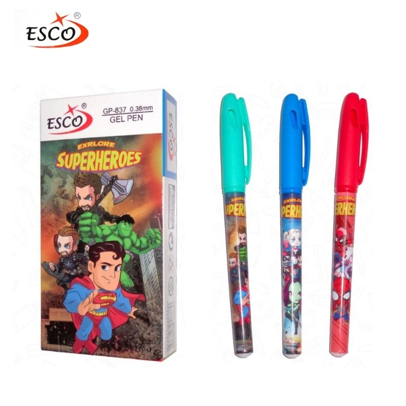 

Pulpen Esco Gel Pen 0.38mm GP-837 Superhero Isi 12 Pcs
