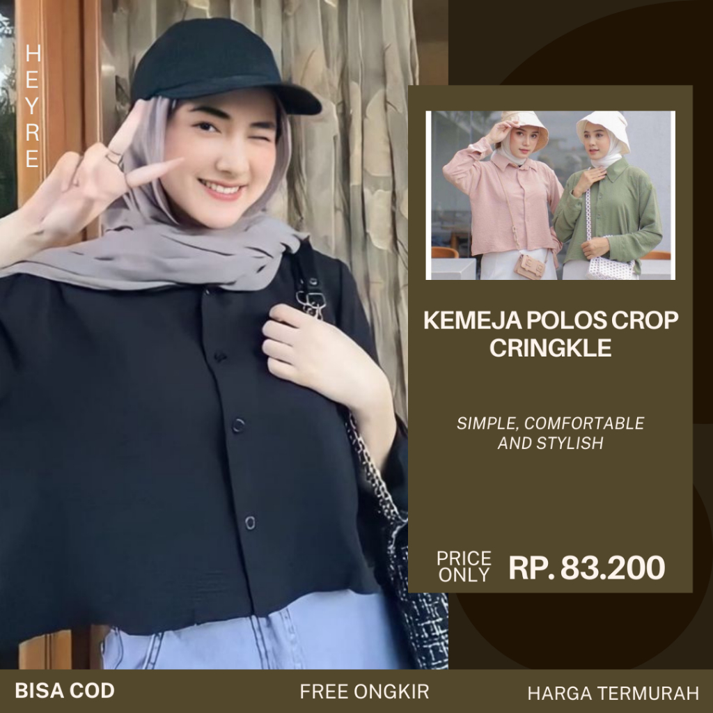 ATASAN OUTER KEMEJA CROP TOP WANITA POPLIN POLOS LENGAN PANJANG CRINKLE AIRFLOW SHIRT LINEN BLOUSE K