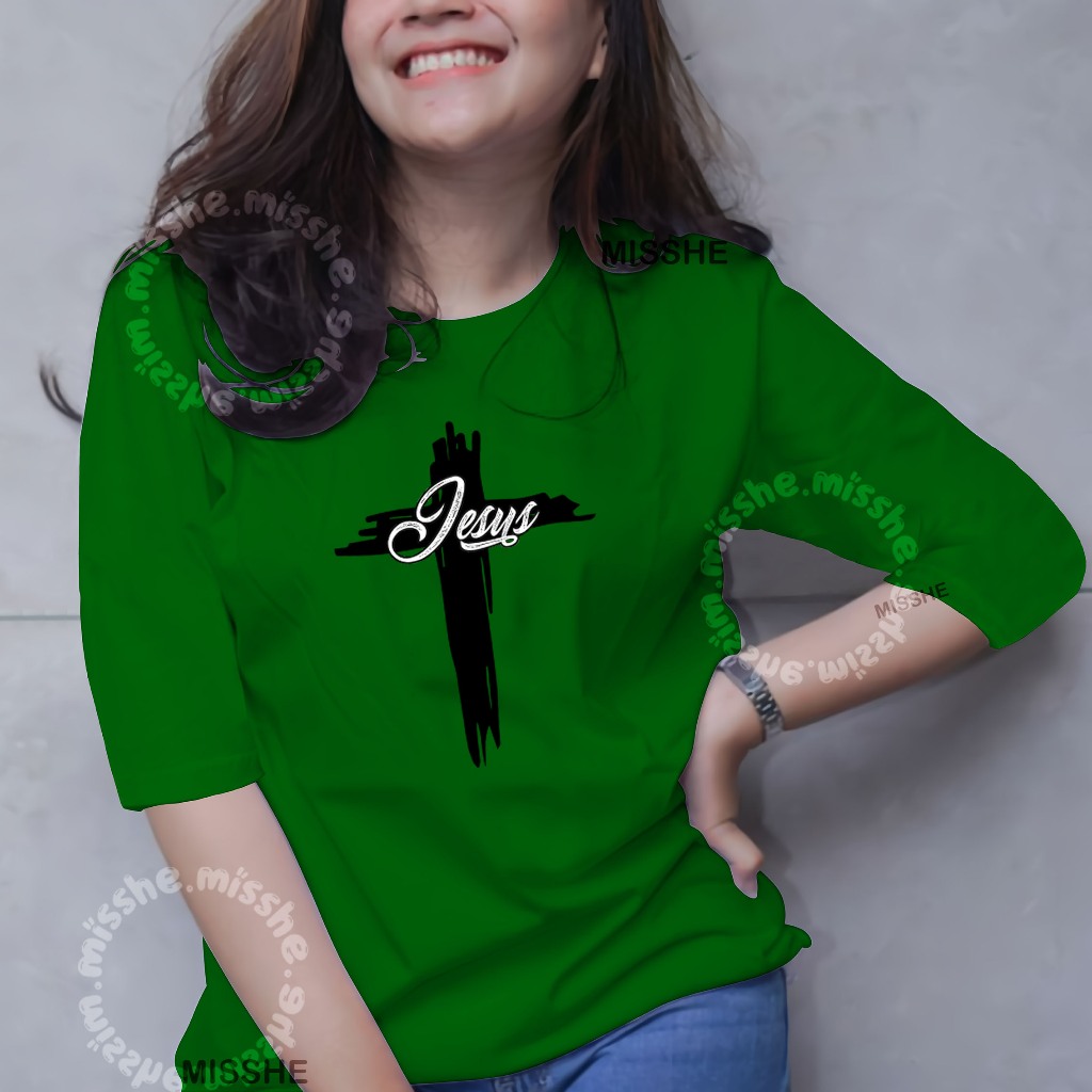COD ID - Tshirt Raglan 3/4 Motif DTF salib yesus christus sublime / Kaos Katun Wanita / Baju Kaos Wa