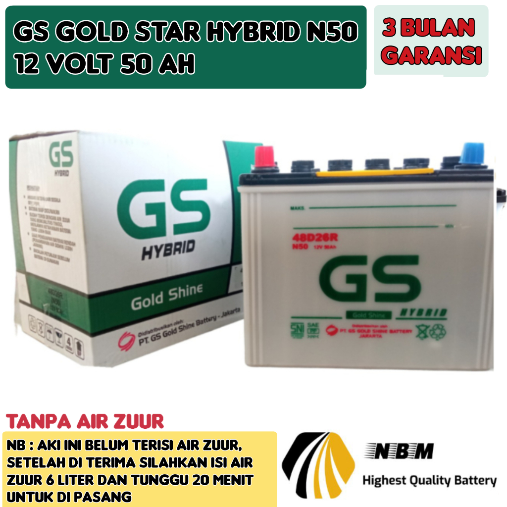 Aki Mobil Kijang Diesel/Hino/Ford Everest/Isuzu ELP/Panther GS Gold star N50 Hybrid 50 Ampere belum 