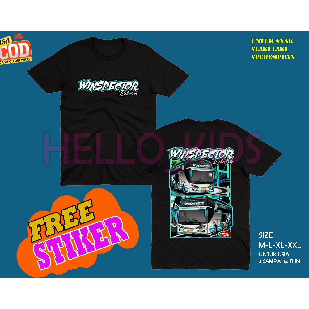 BISA COD KAOS ANAK BUS MANIA WINSPECTOR KAOS BAJU ANAK FREE STIKER FREE NAMA