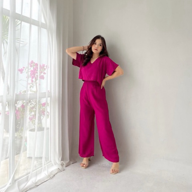 Jenie Set Crinkle / One Set wanita / One set / Oneset blouse / Set Blush