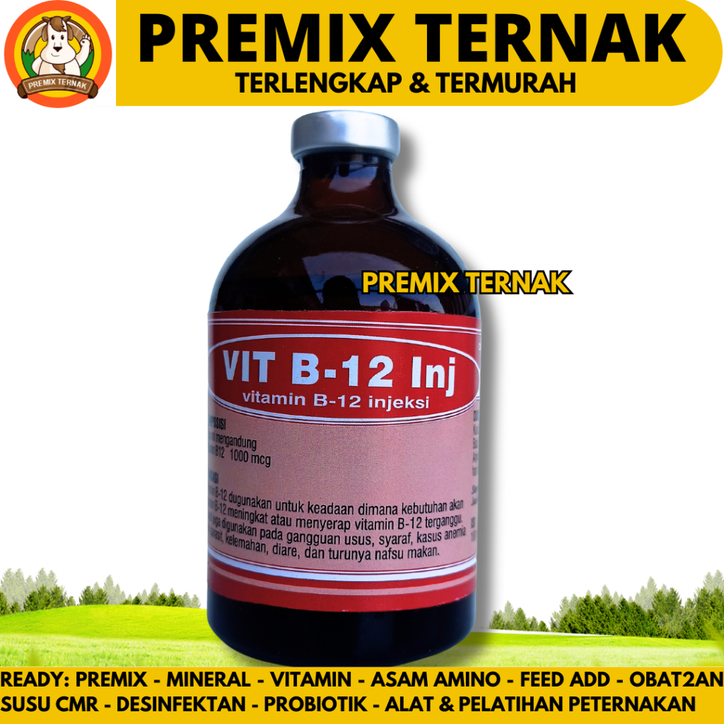 VIT B12 INJ 100ML BOTOL MERAH - Vitamin B12 Hewan - Meningkatkan Nafsu makan Hewan