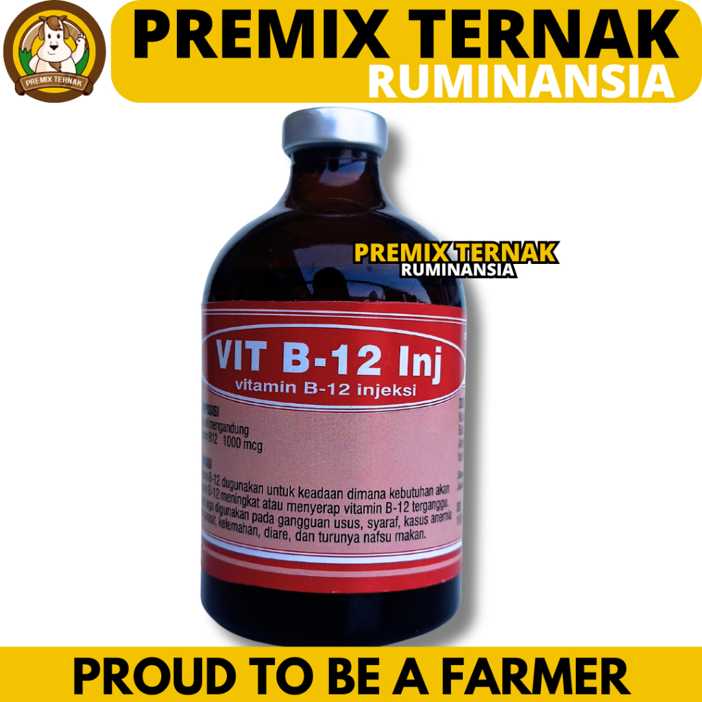 VIT B12 INJ 100ML BOTOL MERAH - Vitamin B12 Hewan - Meningkatkan Nafsu makan Hewan