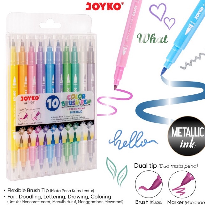 

Promo Istimewa Color Brush Pen Pena Kuas Warna Joyko CLP61 Metallic Dual Tip