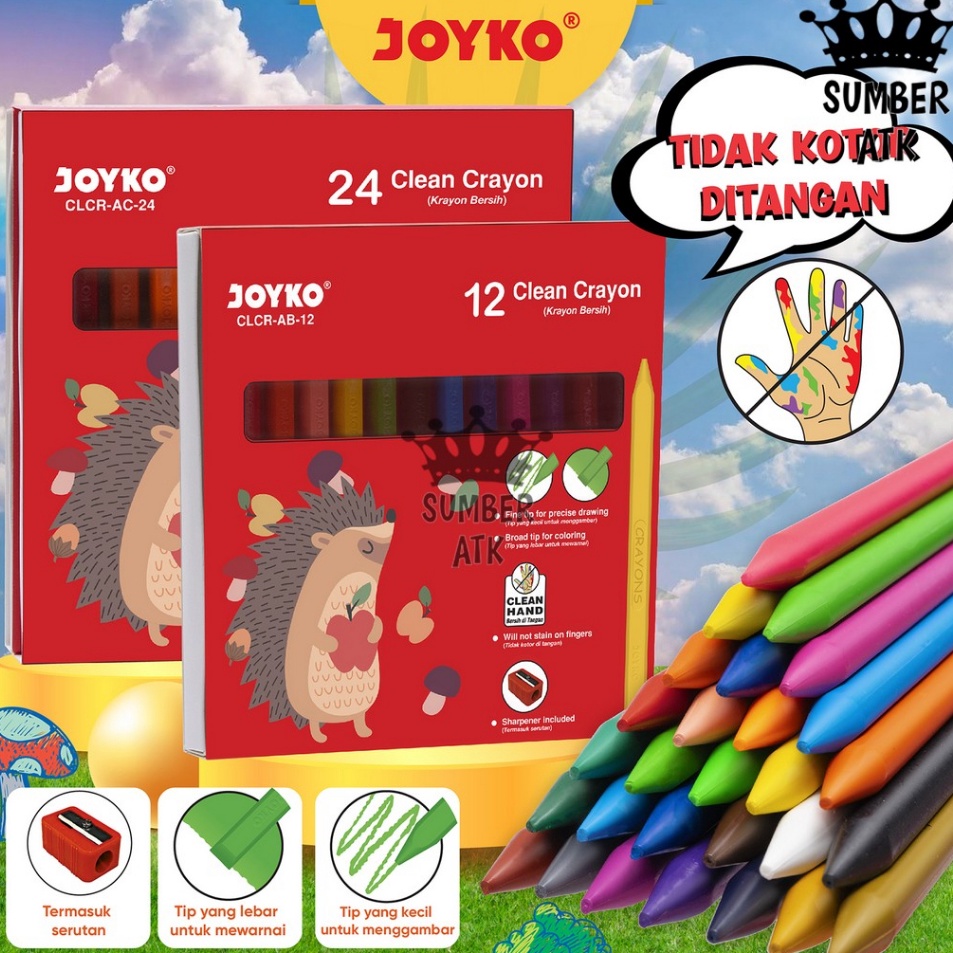 

Diskon Meriah Krayon Bersih Clean Crayon Joyko 12 warna dan 24 Warna