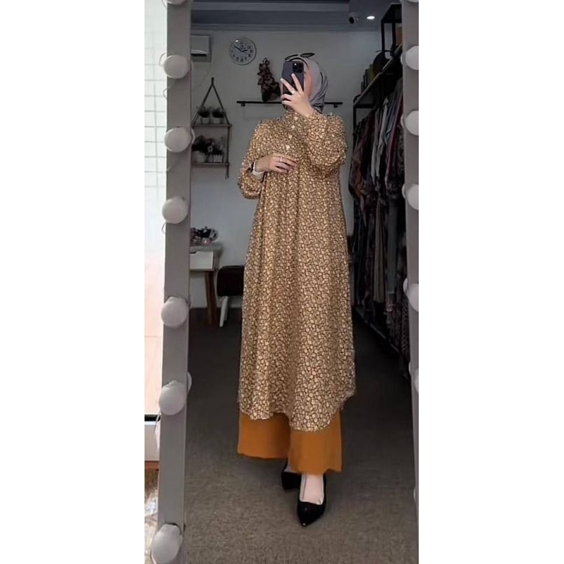 Setelan long tunik Tania Rayon Diamond mix Celana Crinkle Airflow Busui