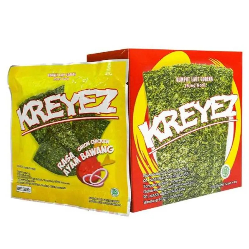 

Kreyez Rumput Laut Snack Nori Gurih 1 Box isi 12pcs| Nori Kreyez