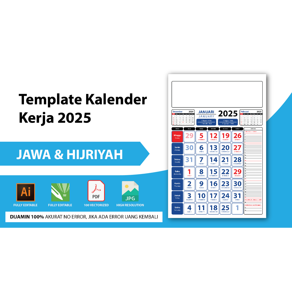 

Template Kalender Kerja 2025 Hijriyah & Jawa CDR AI PDF JPG Editable 100% Akurat