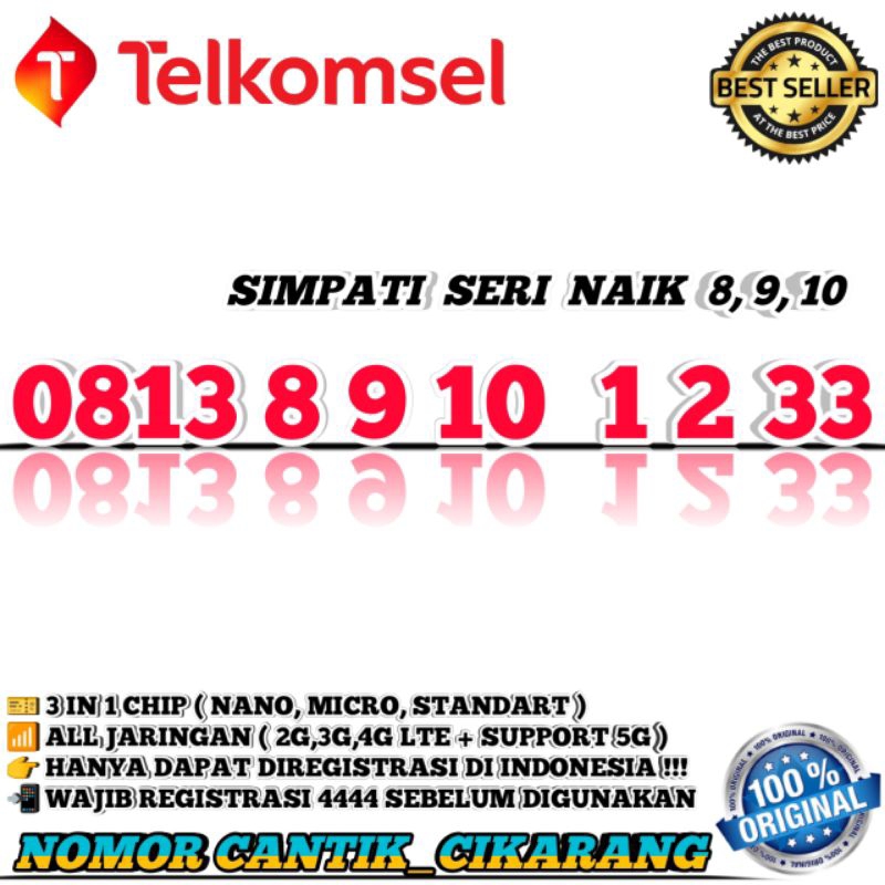 NOMOR CANTIK SIMPATI  KARTU PERDANA NOMOR CANTIK TELKOMSEL NOMOR CANTIK SIMPATI NAIK URUT 8910 123