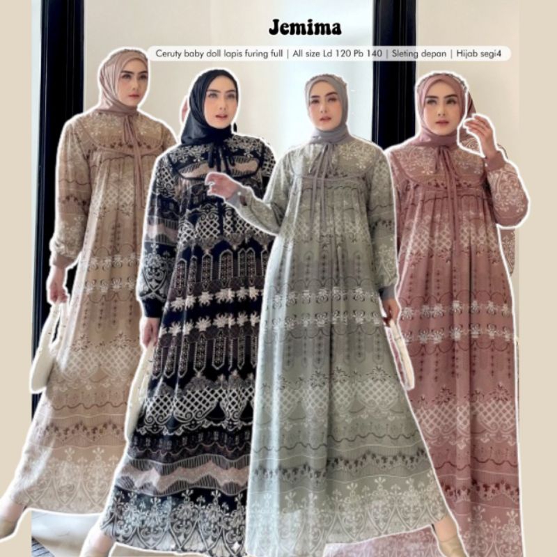 JEMIMA Dress Muslim Gamis Malaysia Terbaru 2024 Muslim Muslimah Gamis Ibu ibu Terbaru Set Hijab Empa